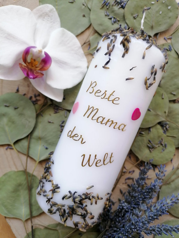 Lavendel Kerze  "Herz - Beste Mama der Welt"